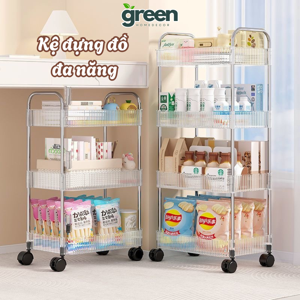 Kệ Đựng Đồ Nhà Tắm Chữ Nhật Đa Năng 3 - 4 Tầng Xoay 360 Độ, Kệ Chia Tầng Đựng Đồ Có Bánh Xe Tiện Lợi