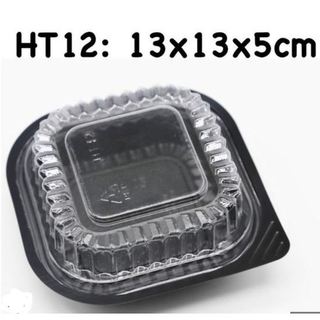 Hộp nhựa HT12 (10 chiếc) - Hộp đựng bánh đế đen, nắp trong