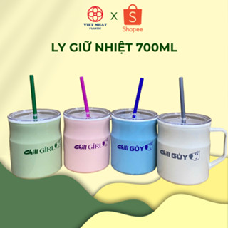  ca ly giữ nhiệt 700ml Tân Lập Thành- kèm ống hút nhựa 2 lớp giữ nhiệt tốt thiết kế có quai cầm 