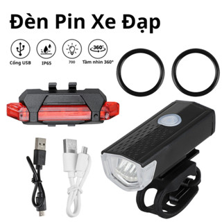 (Combo 2 đèn) Đèn pin xe đạp siêu sáng chống nước bán chạy,Đèn LED tín hiệu gắn đầu và đuôi xe đạp