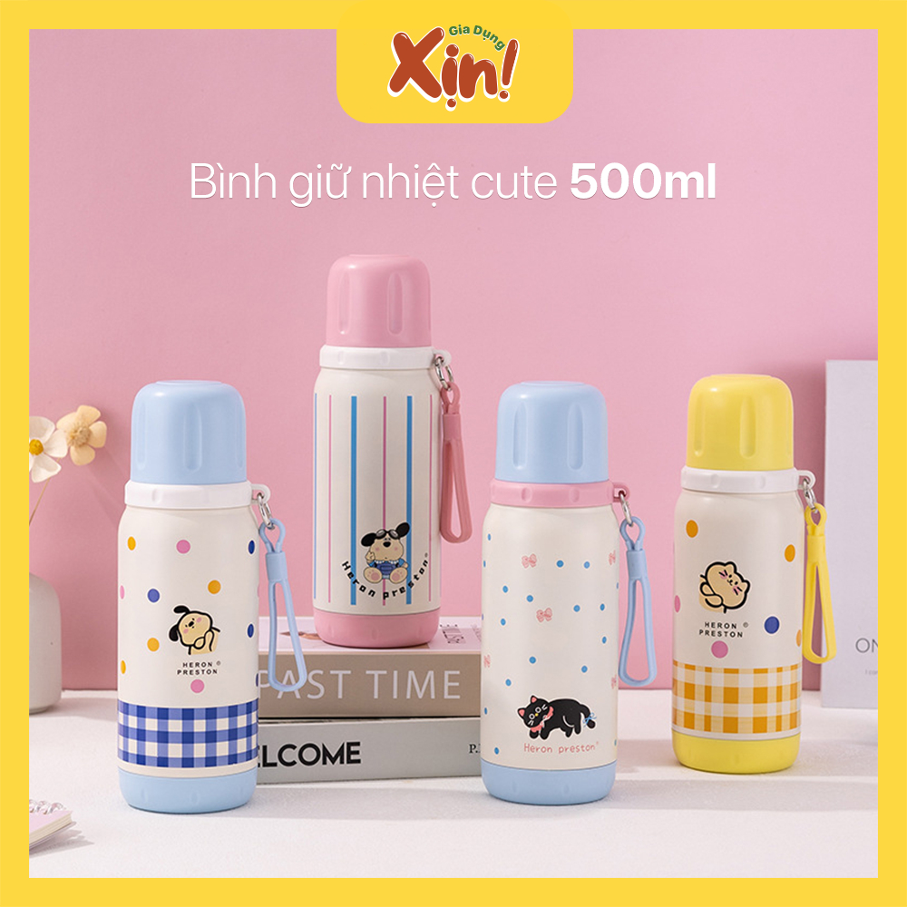 Bình giữ nhiệt cute 500ml, bình giữ nhiệt có nắp làm cốc