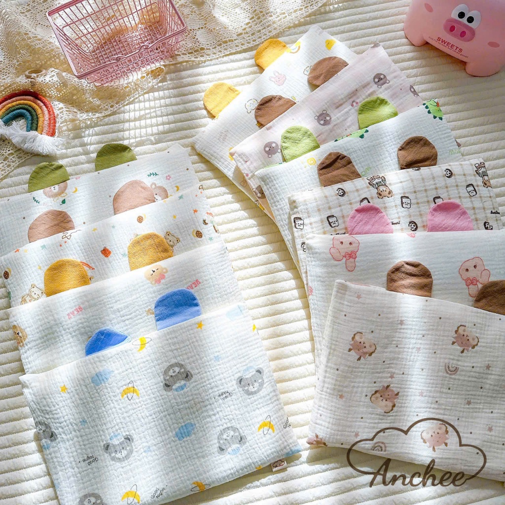 Anchee - Gối tai nâu gối Muslin cao cấp thấm hút mồ hôi cho bé trai bé gái sơ sinh có lớp bông mỏng