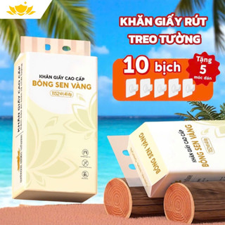 Thùng 10 bịch Khăn Giấy Rút Treo Tường Bông Sen Vàng 1152 Tờ, Tặng Kèm 5 Móc Treo Tường