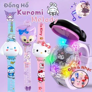 Đồng Hồ Đeo Tay Hình Kuromi /Melody /Hello Kitty /Captain Có Đèn LED Kèm Sticker Siêu Dễ Thương Hiển Thị Ngày Giờ Cho Bé