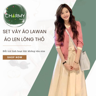 Set Váy Áo Len Nữ Lawan Áo Len Lông Thỏ Hồng Pastel & Váy Midi Trắng Charmy Shop