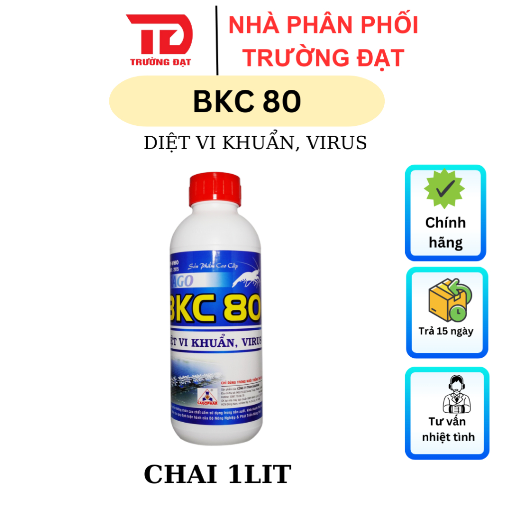 BKC 80 diệt vi khuẩn, virus, nấm, tảo lam gây các bệnh về gan, tụy, phân trắng trên tôm