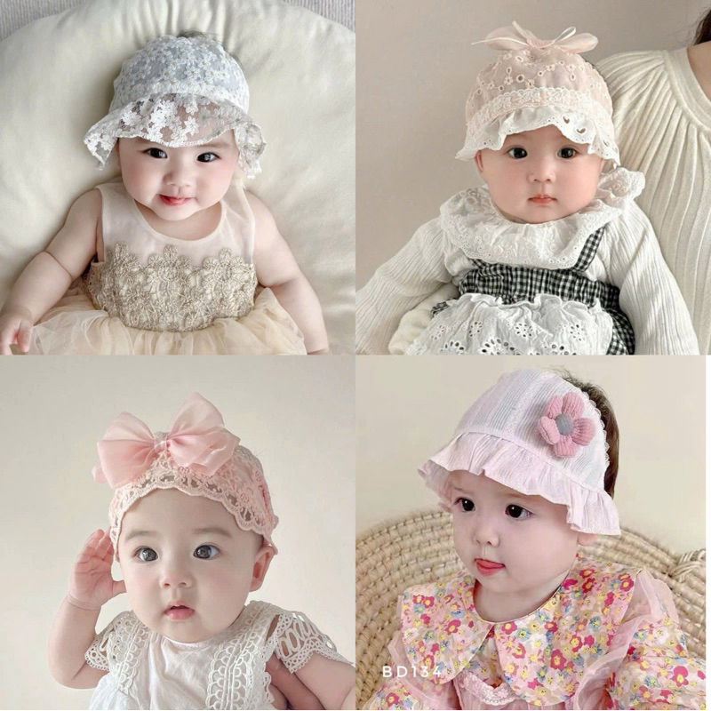 Set Mũ Nơ & Băng Đô, Cặp Tóc Cho Bé Sơ Sinh – Chống Nắng, Che Thóp, Co Giãn 4 Chiều