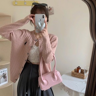 Áo Khoác Len Kiểu Mỏng Tay Dài Cổ Tròn Phối Thêu Ngựa Siêu Xinh Chất Len Vặn Thừng Dáng Vừa Hàng Qccc Cam Closet