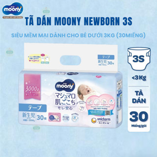 Tã/Bỉm Dán Cao Cấp Moony 3S Newborn  – Siêu Mềm Mại, Dành Cho Trẻ Sơ Sinh Dưới 3kg (30 Miếng)
