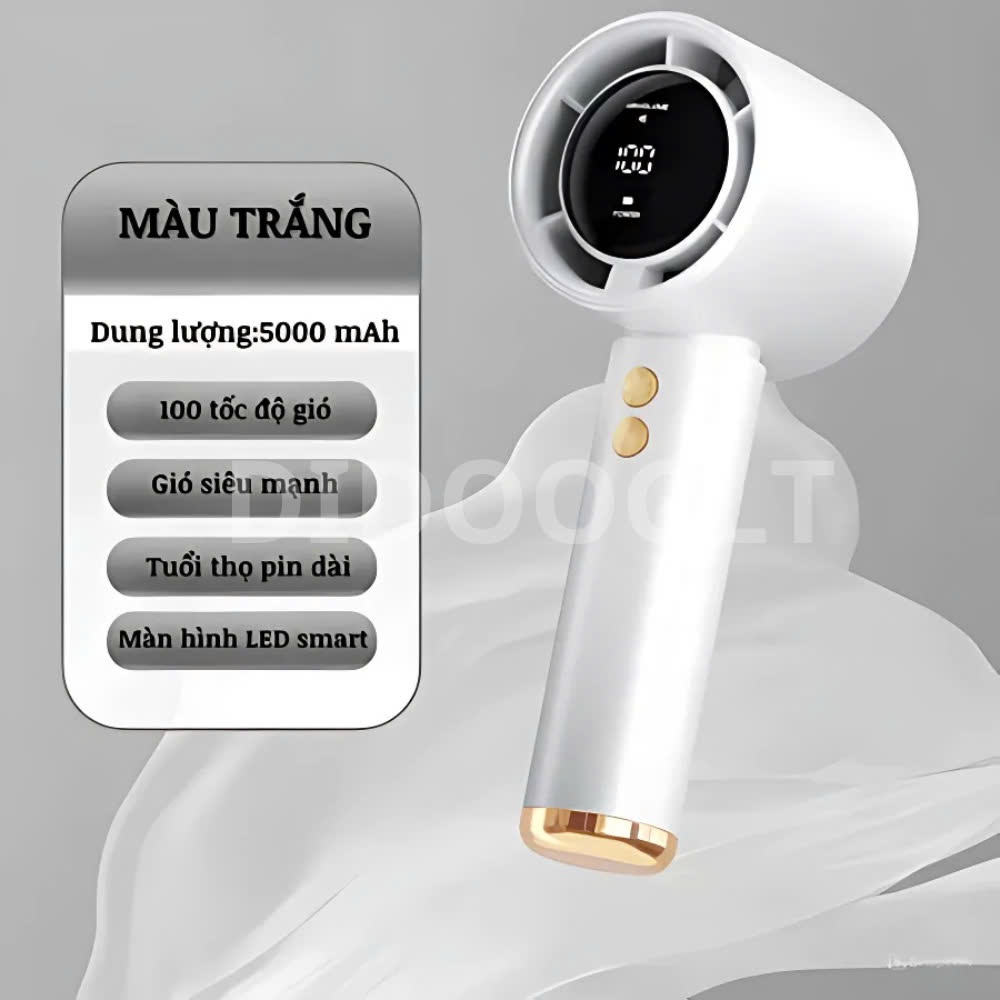 Quạt Tay Cầm Động Cơ Không Chổi Than - Quạt Cầm Tay Màn Hình LED Hiển Thị 100 Mức Độ Gió Siêu Mạnh | BigBuy360 - bigbuy360.vn