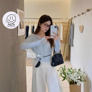 Áo KHoác Len Dệt Kim Phối Ren Voan, Áo Khoác Cardigan Mỏng Mềm Thoáng Khí phong Cách Hàn Quốc | Smide