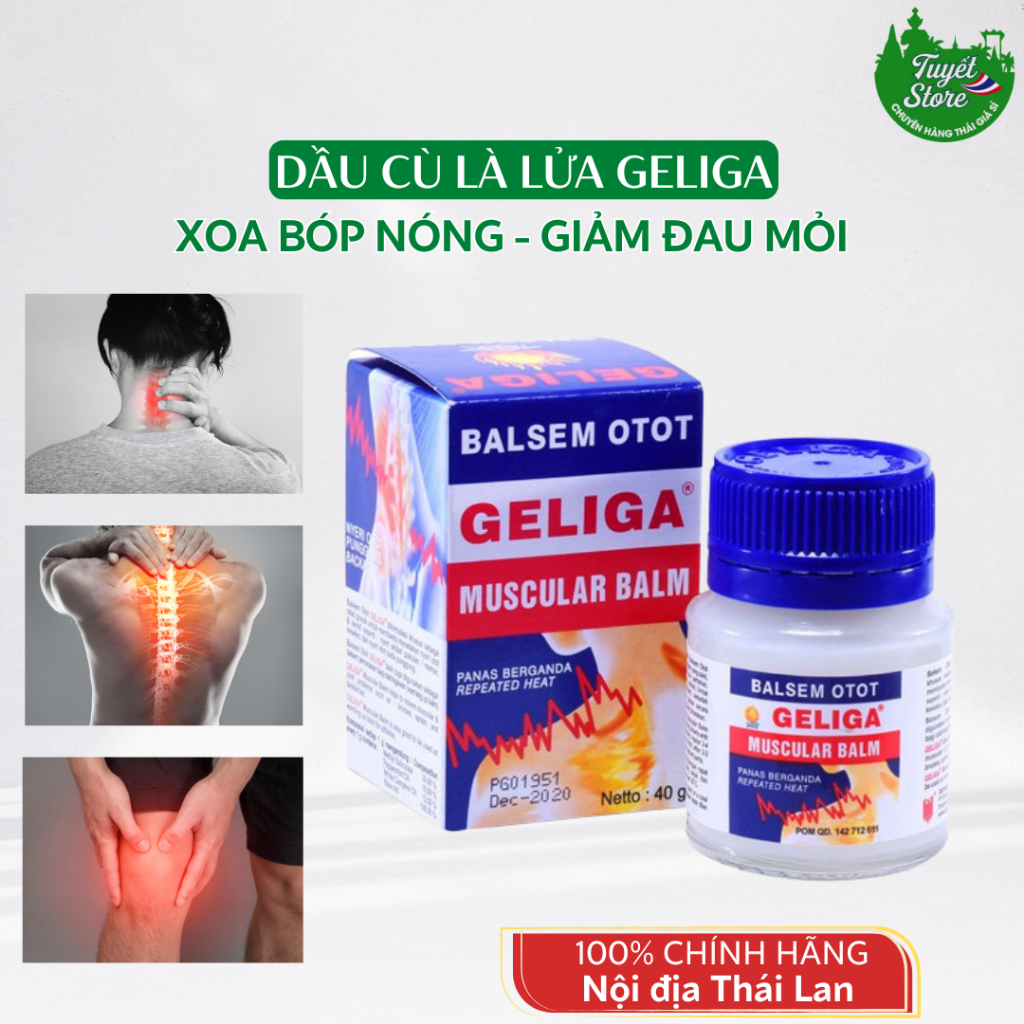 Dầu cù là lửa GELIGA MUSCULAR BALM (40gr), dầu nóng xoa bóp giảm đau Geliga Indonesia