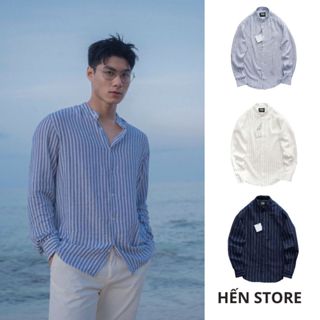 [HẾN STORE MENSWEAR] Áo sơ mi cổ trụ stripped linen Heboz 3M, sơ mi nam công sở dài tay họa tiết kẻ sọc - 00002598