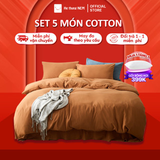 Bộ Chăn Ga Giường Gối 5 Món Cotton Hệ Thống Nệm Cao Cấp Set Bộ Vỏ Chăn Ga Ra Grap Drap Giường Dường Gối Đệm Cotton