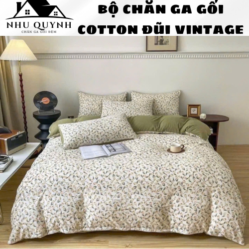 Bộ Chăn Ga Gối Cotton Đũi Vintage Ga Giường Đủ Size 1m2 1m4 1m6 18 2m 2m2 Bo Chun Miễn Phí (Không Kè