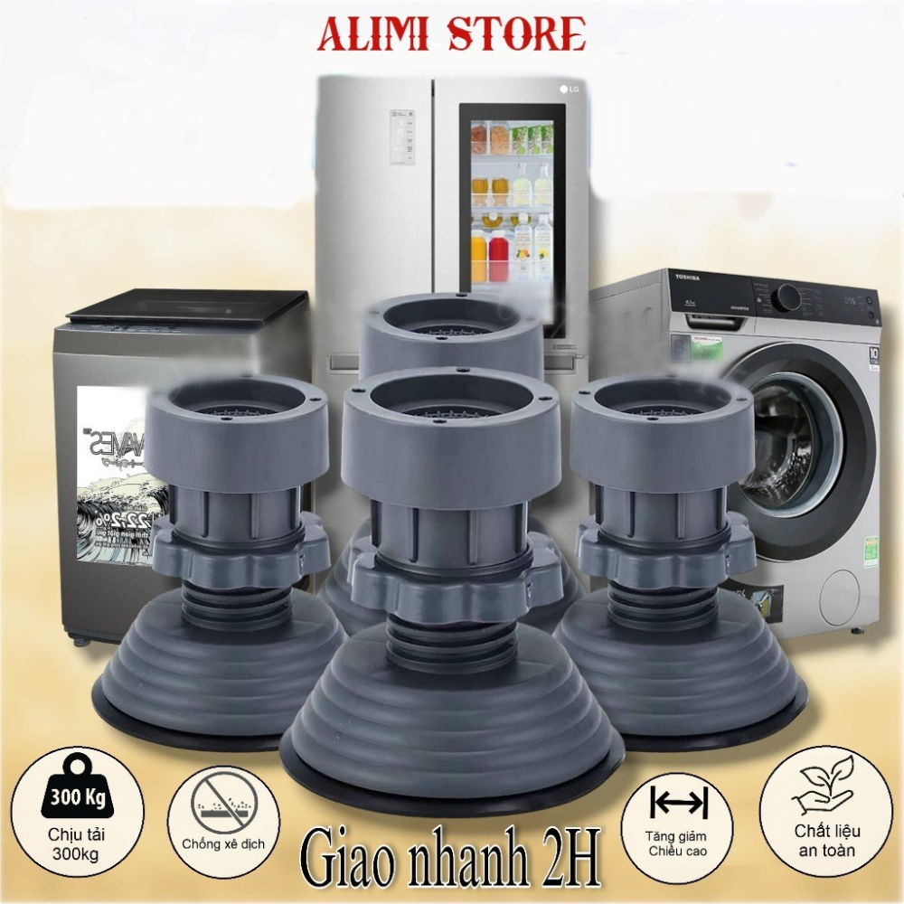 Bộ 4 Chân Chống Rung Máy Giặt Tủ Lạnh , Cao Su Chống Trượt, Tăng Giảm Chiều Cao, Giảm Tiếng Ồn