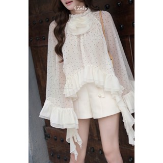 COSHE set áo blouse voan nữ phối quần short váy dáng ngắn, set Klairy Top tay dài xoè bay bổng, chạm nét thanh tao
