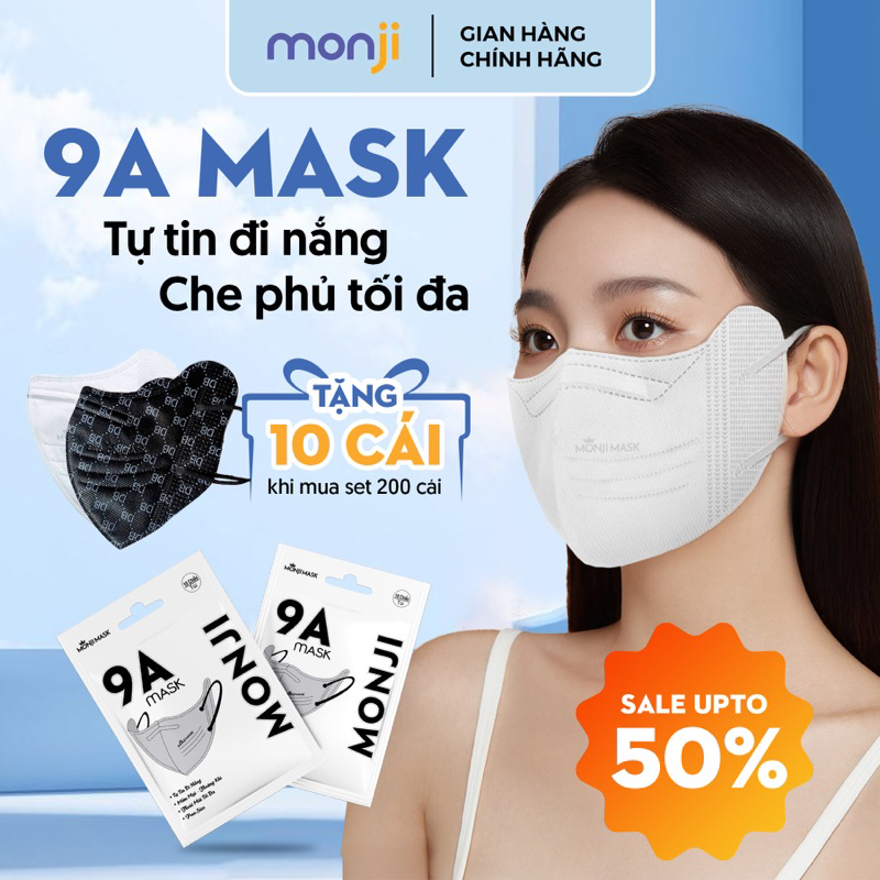 Thùng 200-100 chiếc Khẩu Trang 9A Monji 5 Lớp Than Hoạt Tính Hỗ Trợ Chống Nắng…