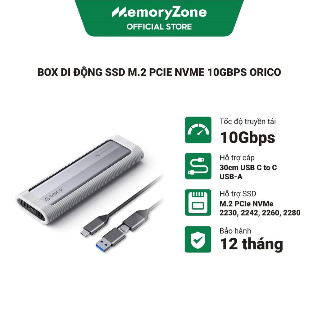 Box di động SSD M.2 PCIe NVMe 10Gbps Orico AXM2-G2-V1-GY-BP | BigBuy360 - bigbuy360.vn