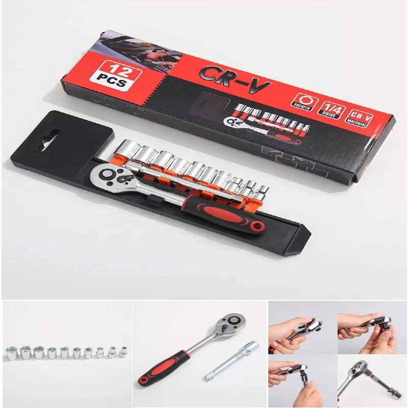  Xe máy Xe đạp Cờ lê gia dụng Bộ ổ cắm sửa chữa - 12 chiếc 1 4 Thép CRV chất lượng cao Siêu bền 