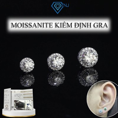 Khuyên tai Moissanite nụ tròn bản 6mm, 7mm, 8mm xi bạch kim kèm thẻ tra cứu đá sang trọng BTAM0000 - Trang Sức TNJ