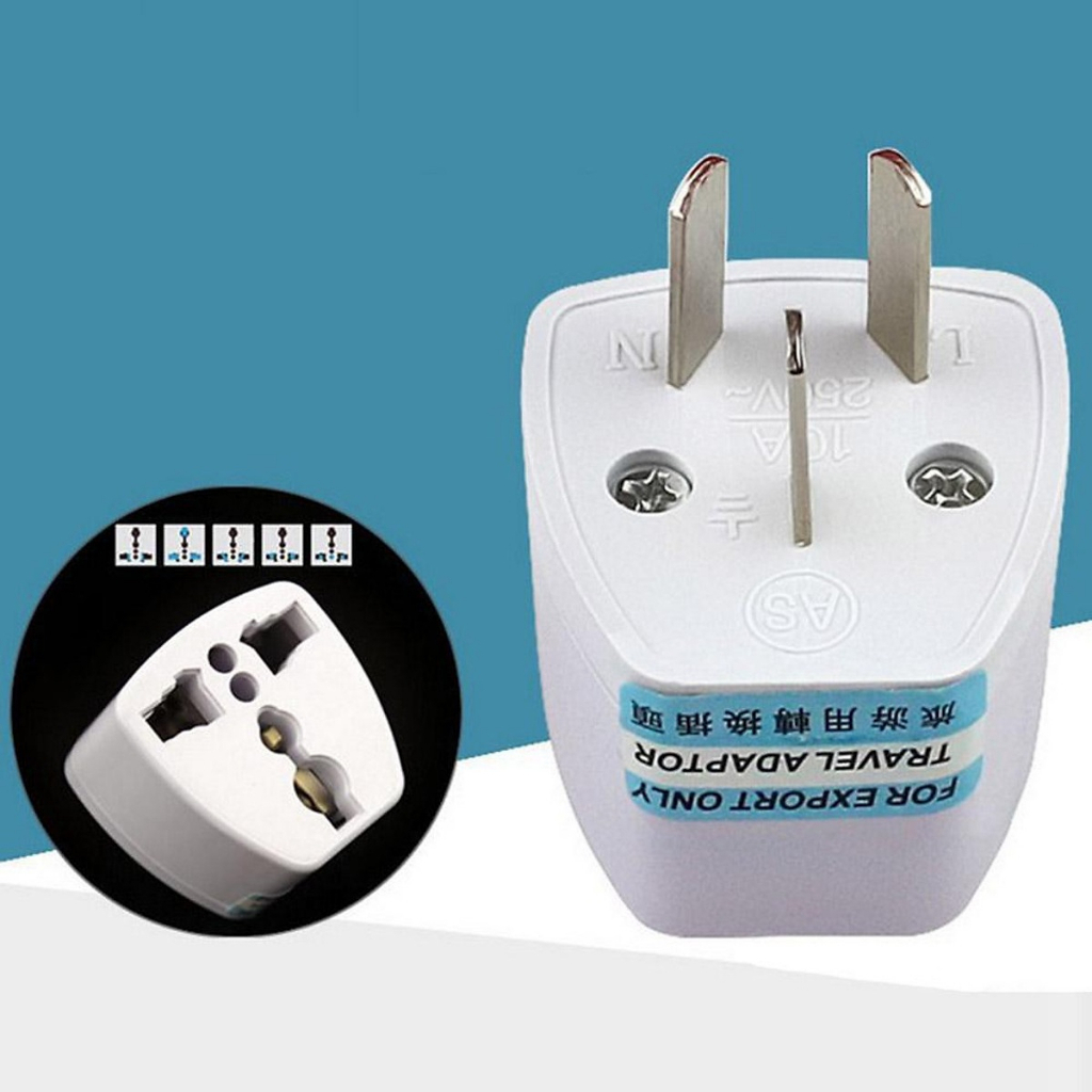 Phích Cắm Chuyển 2 Chân, 3 Chân Sang 3 Chấu Dẹt Chéo (chuẩn Úc, Trung Quốc, New Zealand)
