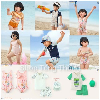 Bộ đồ bơi Mompa rời cộc tay liền thân siêu êm nhẹ mau khô đàn hồi tốt họa tiết xinh kiểu hàn quốc cho bé trai bé gái