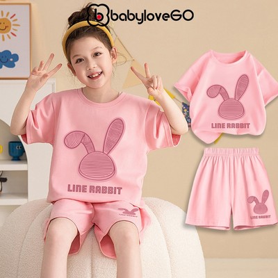 Đồ bộ bé gái BabyloveGO quần áo trẻ em đồ bộ ngắn tay in hình thỏ Line Rabit siêu hot cute dễ thương AQ-RB33