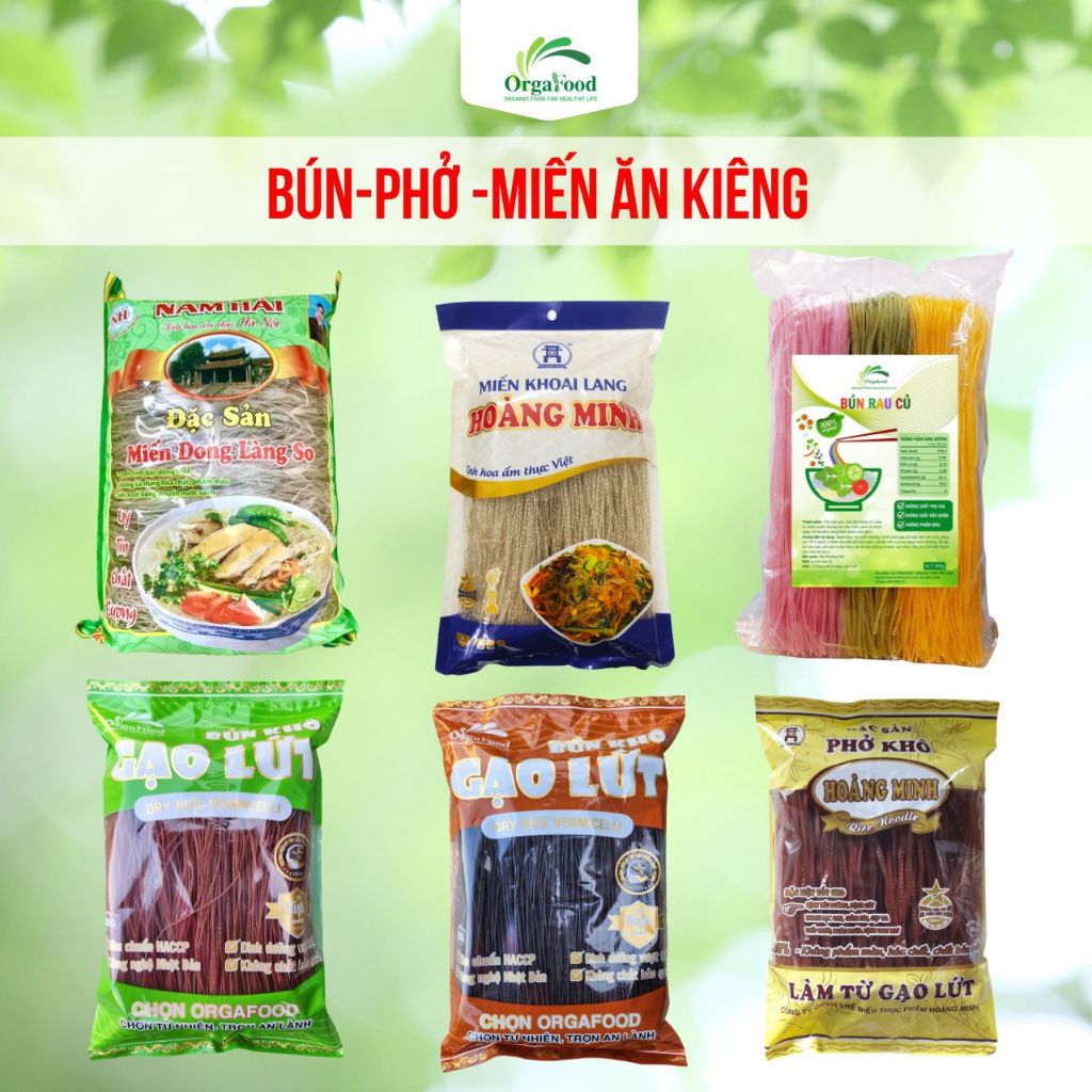 Bún gạo lứt đỏ đen, Phở gạo lứt, Miến dong làng so, Miến khoai lang, nui gạo lứt, bánh canh lứt