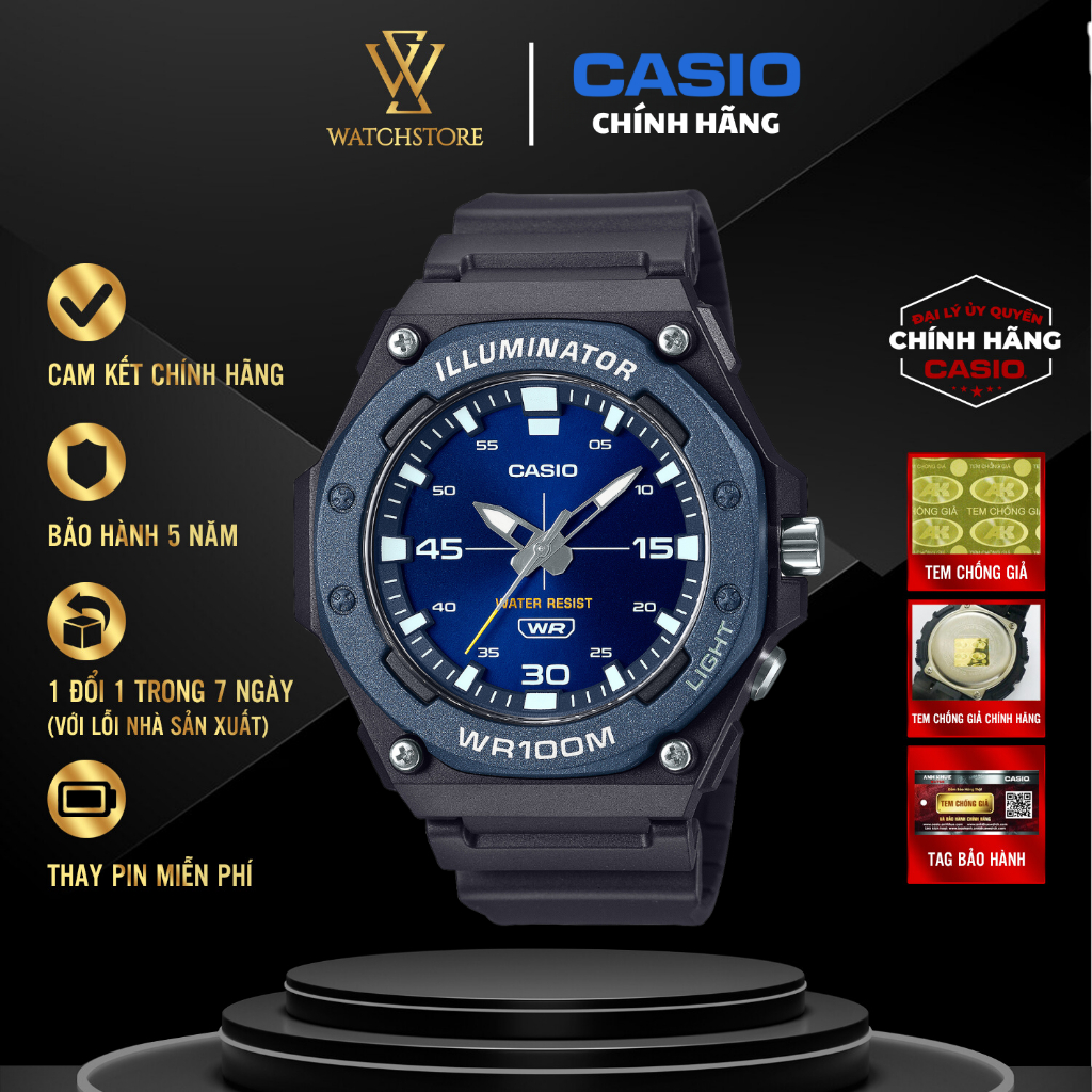 Đồng Hồ Nam Casio MW-620H-2AVDF Màu Đen Mặt Kính Nhựa 48.1mm Chống Nước Dây Nhựa Chính Hãng