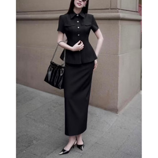 (Có bigsize) Set áo cộc tay chiết eo x chân váy ống LINHLYshop