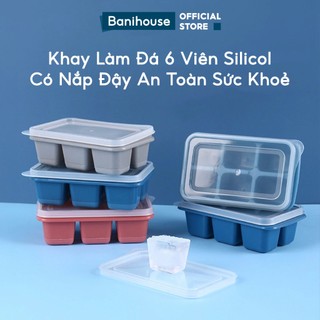  COMBO 5 Khay Đá Silicon Có Nắp Đậy Khuôn Làm Đá Viên Silicon Chống Mùi Tiện Lợi An Toàn Sức Khoẻ 