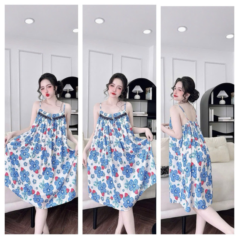 Đầm hai dây lụa latin 40-70kg vừa.
