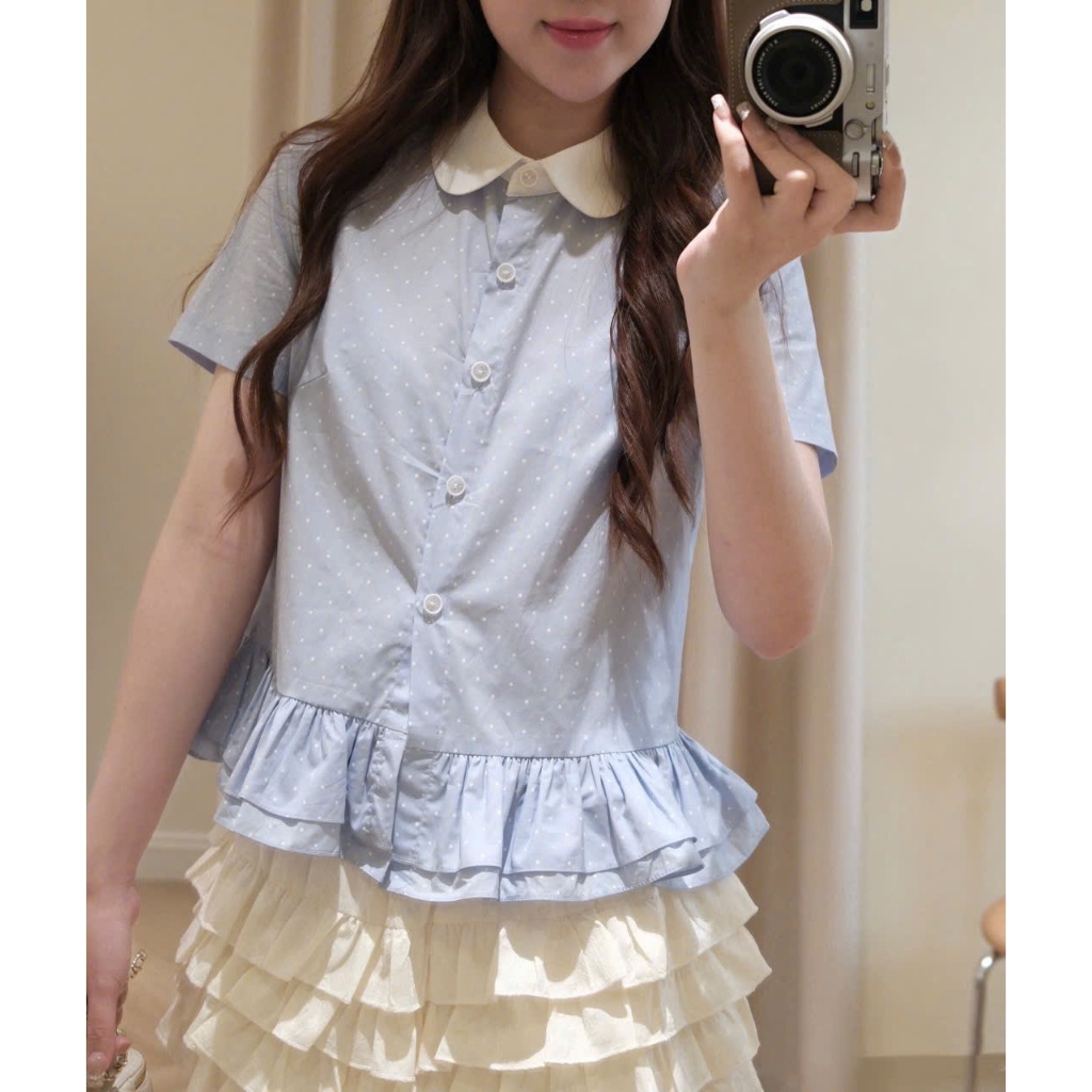 [Hàng Shop]: Set Áo Đũi Chấm Bi 2 Màu Cổ Sen Phối Bèo Mix Chân Váy Tầng Cạp Chun Dễ Thương (Ảnh Thật Trải Sàn) Lollaye | BigBuy360 - bigbuy360.vn