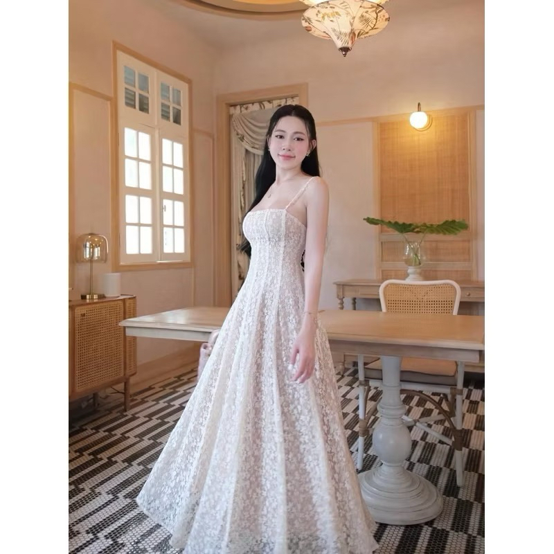 Đầm Maxi Ren Cao Cấp Viền Ren Sang Trọng Dáng Maxi Xoè Thiết Kế Nữ Tính Thanh Lịch  D2T OFFICIAL