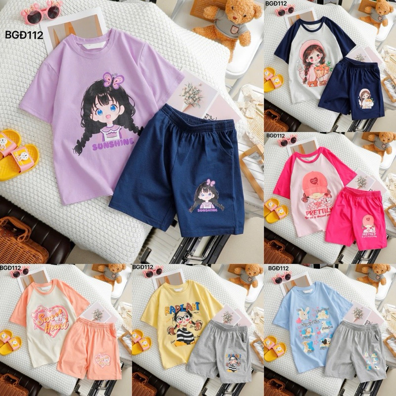 Bộ đồ cộc bé gái size đại Janeshop, Set áo cotton quần đùi size đại xuất dư mềm mát 20-48kg mãBGĐ113