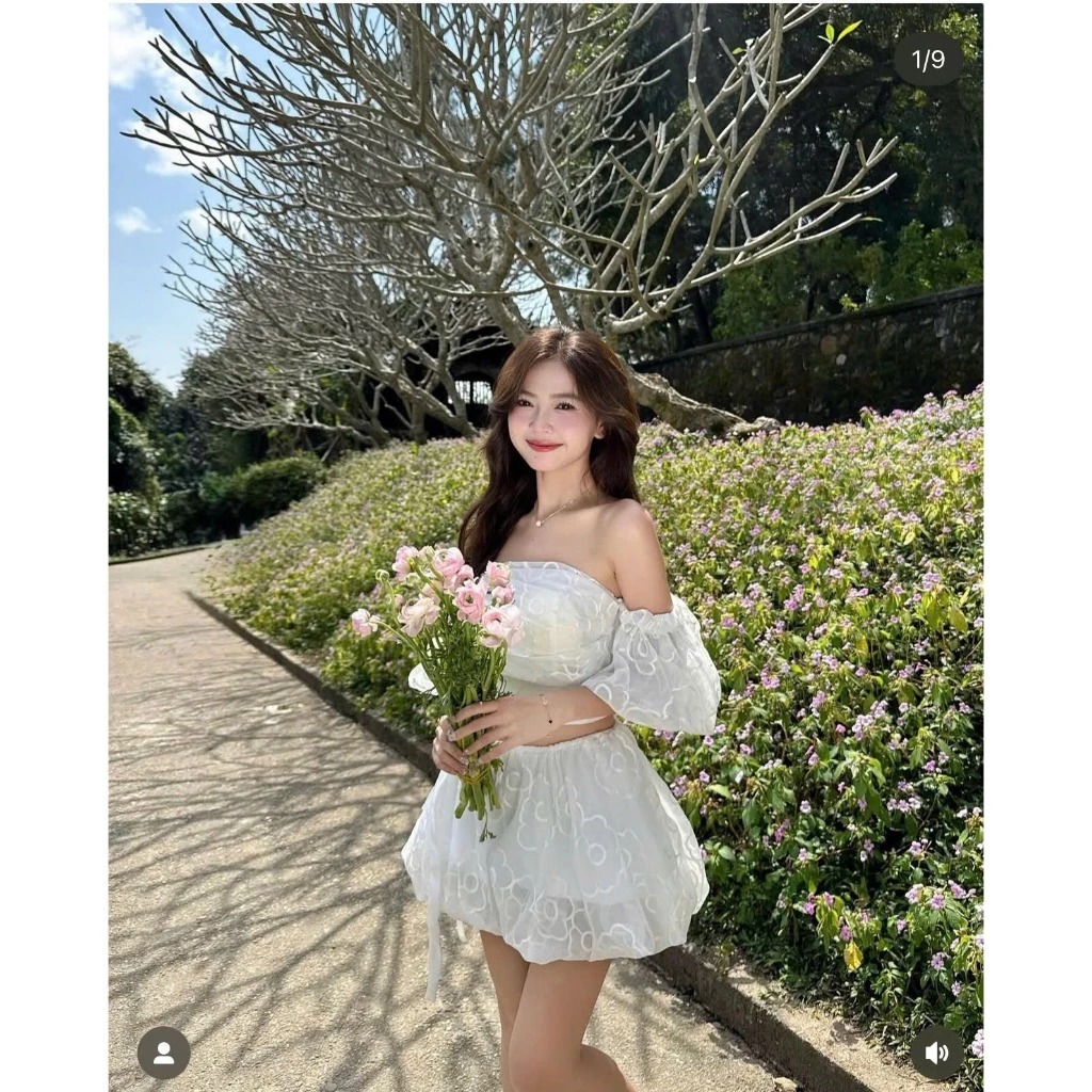 Set Áo Mix Váy Ngắn Tay Bồng Voan Hoa Trễ Dáng Bí Siêu Xinh - MAY DRESS | BigBuy360 - bigbuy360.vn