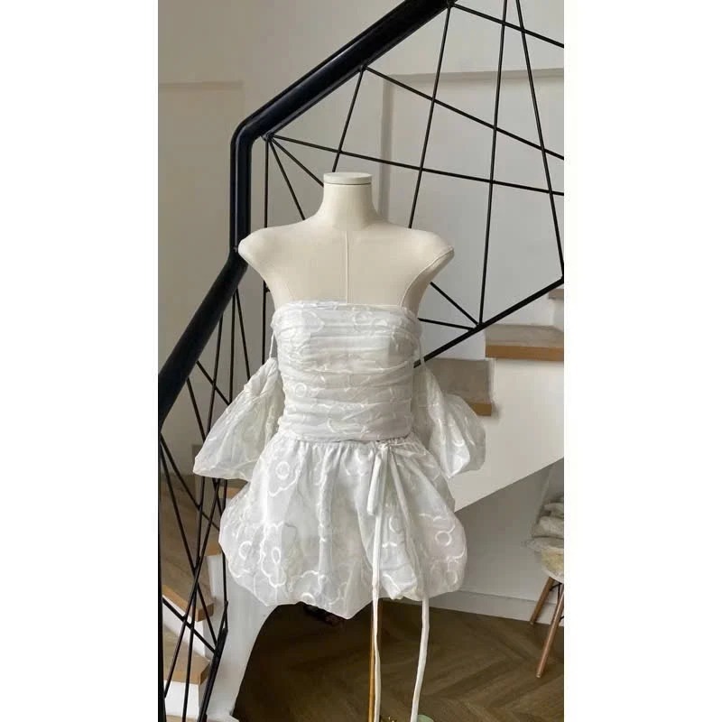 Set Áo Mix Váy Ngắn Tay Bồng Voan Hoa Trễ Dáng Bí Siêu Xinh - MAY DRESS | BigBuy360 - bigbuy360.vn