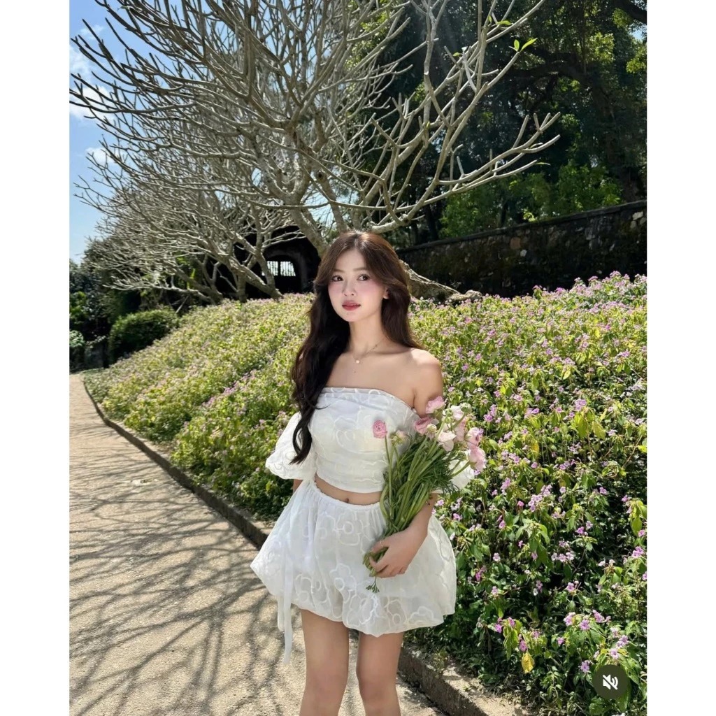Set Áo Mix Váy Ngắn Tay Bồng Voan Hoa Trễ Dáng Bí Siêu Xinh - MAY DRESS | BigBuy360 - bigbuy360.vn