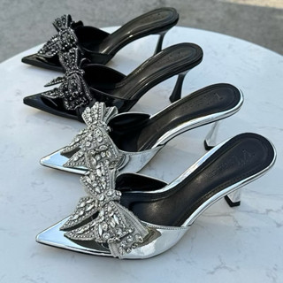 Dép cao gót nữ 7cm, dép cao gót nữ mũi nhọn đính NƠ ĐÁ XINH dễ đi Phương Thảo Store mã H179 NƠ