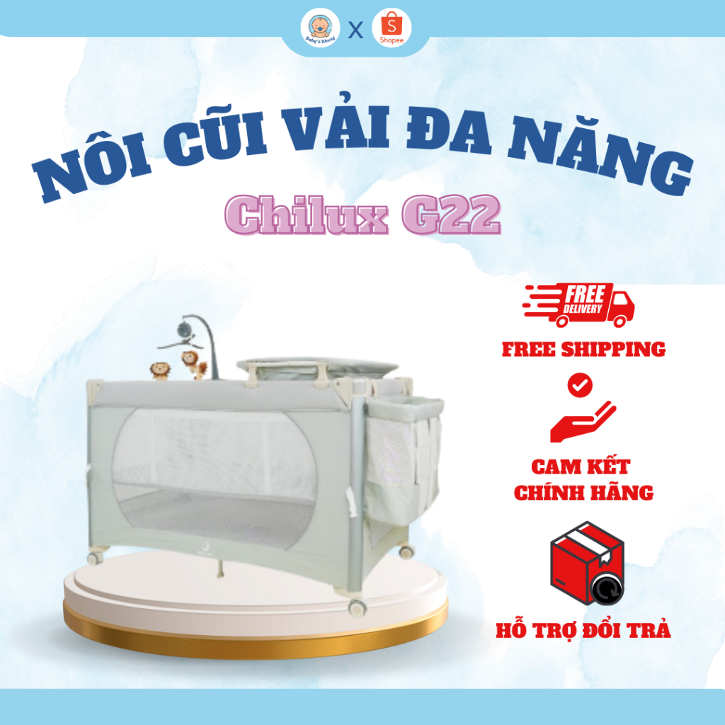 Nôi Cũi Vải Đa Năng Gấp Gọn Chilux G22, Khung Hợp Kim Nhôm, Bảo Hành Chính Hãng 12 Tháng