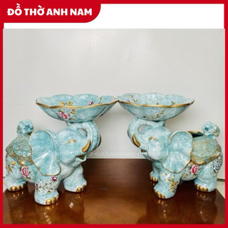 Tượng Voi dâng quả voi trang trí ban thờ thần tài, phòng khách, phòng làm việc, chất liệu poly pha sứ cao cấp