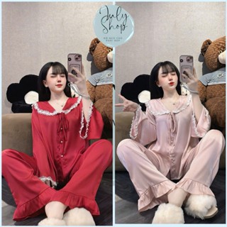 Đồ Ngủ Nữ, Đồ Bộ Tiểu Thư JULY Cổ Lượn Phối Ren Xinh Xắn Chất Lụa Latin Mềm Mịn Freesize<58kg