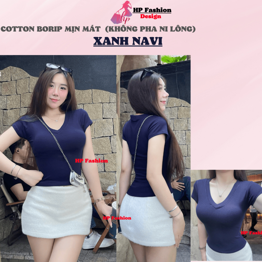 Áo thun cổ tim nữ chiết eo basic, áo phông nữ ôm body cộc ngắn tay vải cao cấp co giãn 4 chều thoáng mát bigsize hp38 | BigBuy360 - bigbuy360.vn