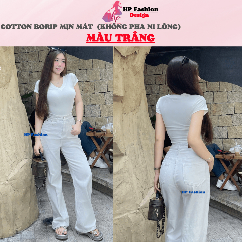 Áo thun cổ tim nữ chiết eo basic, áo phông nữ ôm body cộc ngắn tay vải cao cấp co giãn 4 chều thoáng mát bigsize hp38 | BigBuy360 - bigbuy360.vn