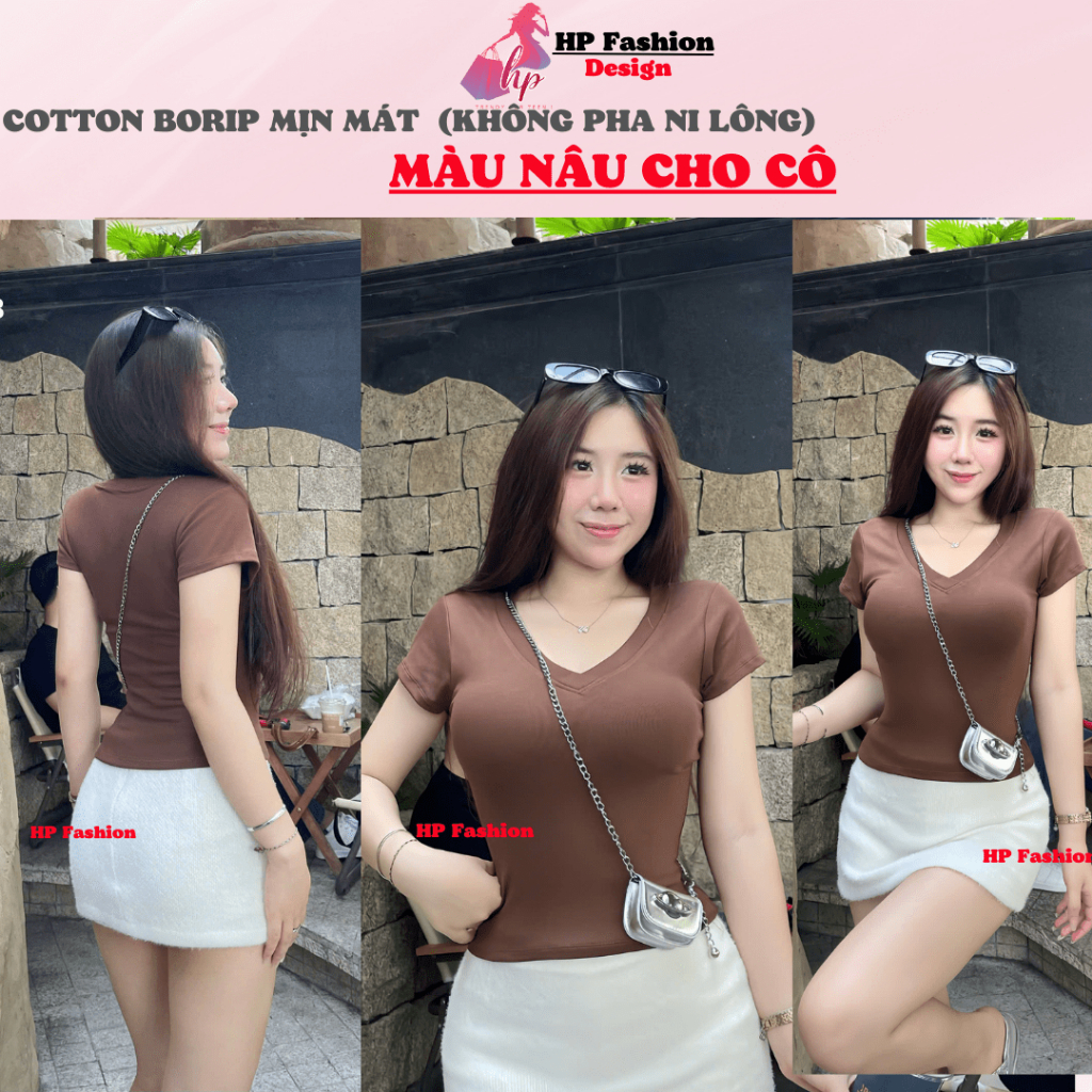 Áo thun cổ tim nữ chiết eo basic, áo phông nữ ôm body cộc ngắn tay vải cao cấp co giãn 4 chều thoáng mát bigsize hp38 | BigBuy360 - bigbuy360.vn