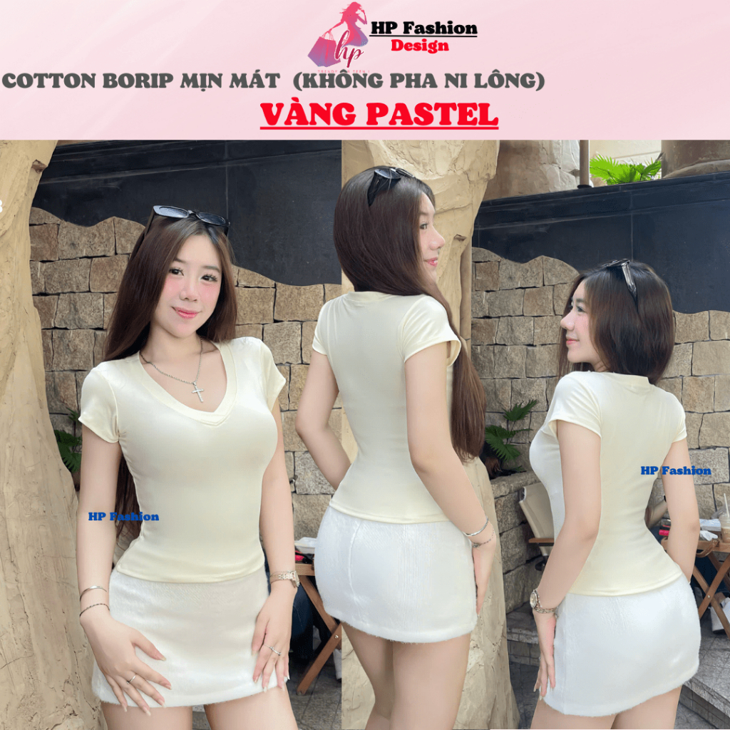 Áo thun cổ tim nữ chiết eo basic, áo phông nữ ôm body cộc ngắn tay vải cao cấp co giãn 4 chều thoáng mát bigsize hp38 | BigBuy360 - bigbuy360.vn
