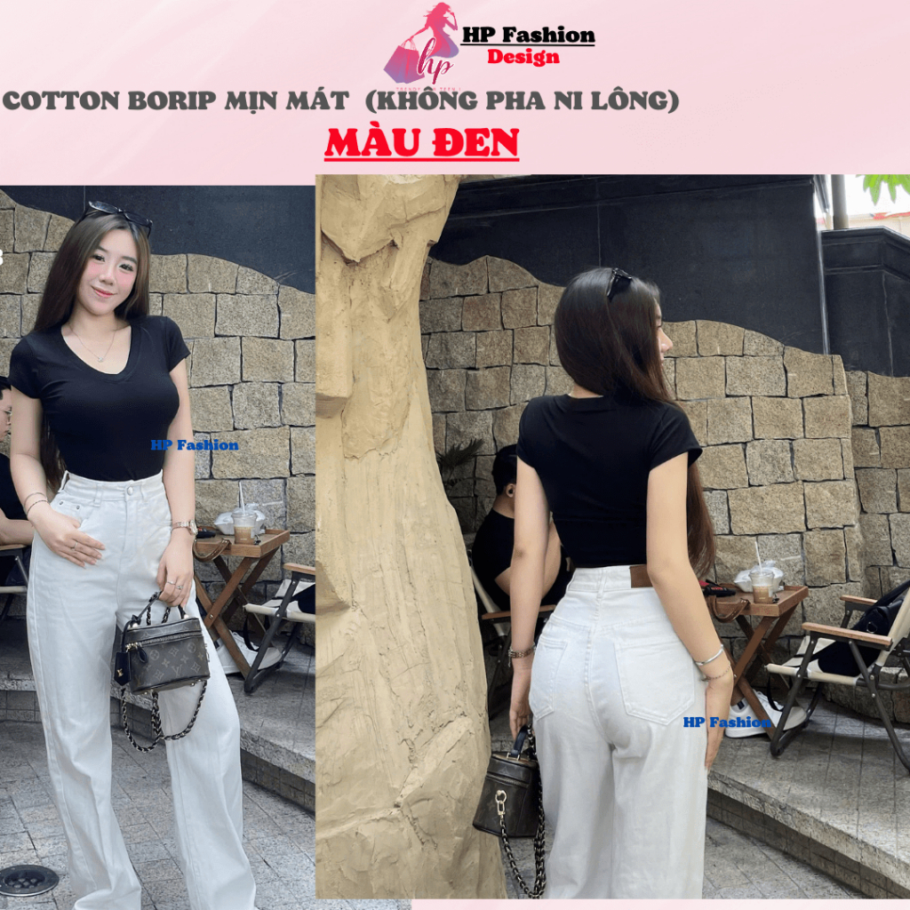 Áo thun cổ tim nữ chiết eo basic, áo phông nữ ôm body cộc ngắn tay vải cao cấp co giãn 4 chều thoáng mát bigsize hp38 | BigBuy360 - bigbuy360.vn