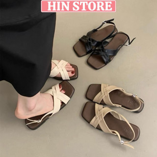 Sandal nữ quai chéo đế bệt da mềm khuy cài đi học, đi biển hottrend Hàn Quốc MS42