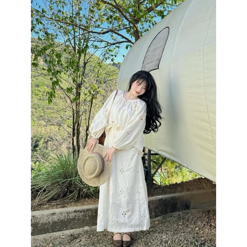 Bigsize Hiếu Hiếu Set áo babydoll kèm chân váy dài thiết kế bigsize 55-120kg